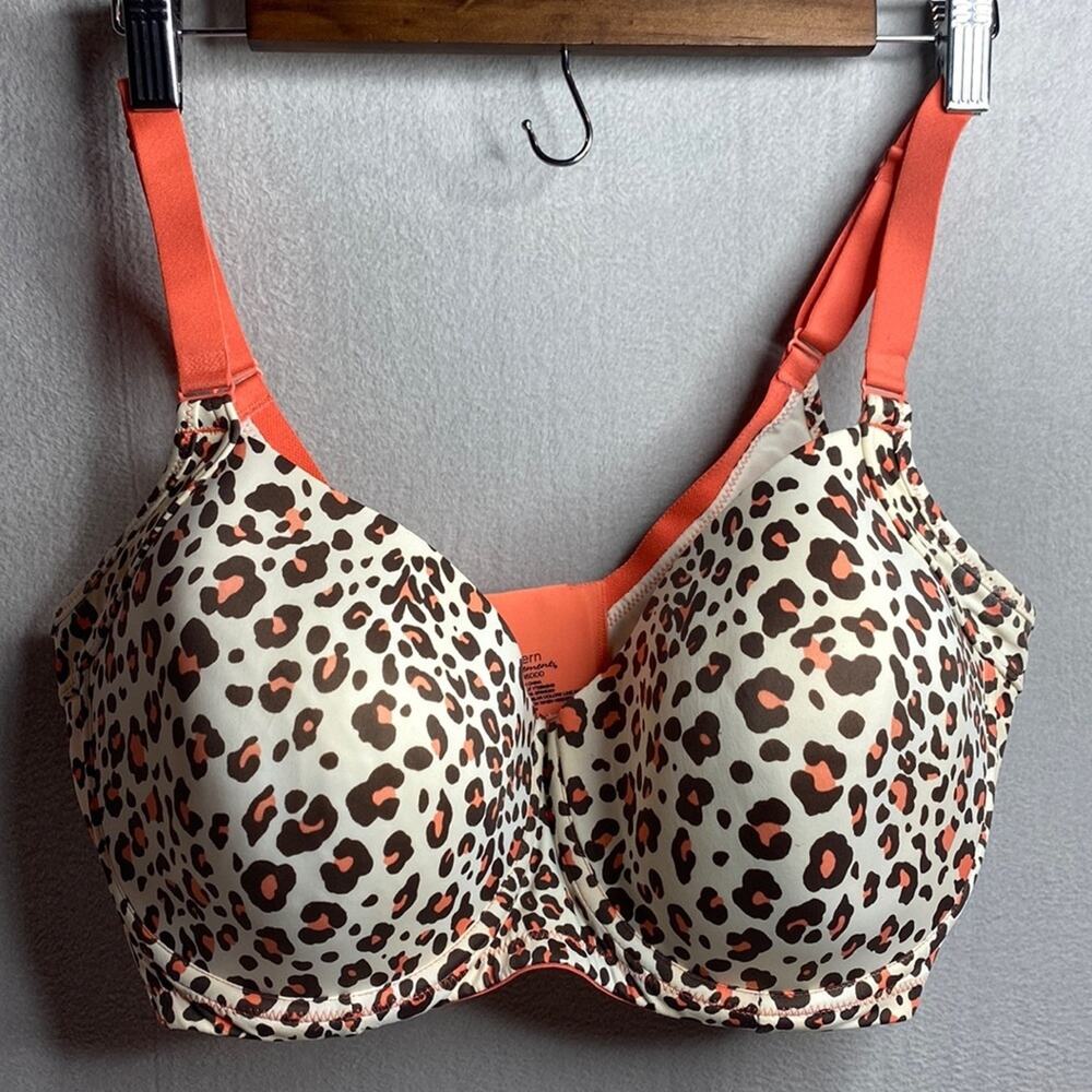 Modern Movement Brown, White and Orange Leopard Print Bra Size 36DDD